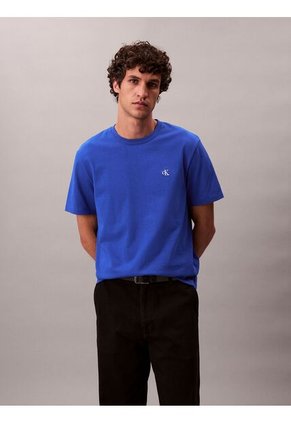Camiseta Azul Regular De Manga Corta Con Monograma Bordado Calvin Klein