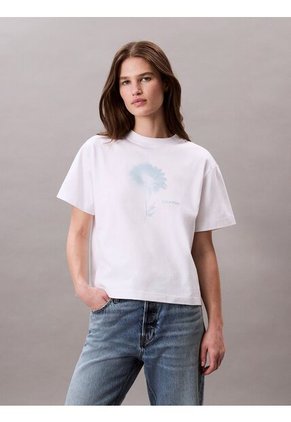 Camiseta Blanca Boxy Con Gráfico Floral Calvin Klein