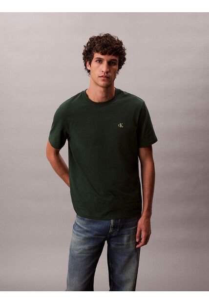 Camiseta Verde Regular De Manga Corta Con Monograma Bordado Calvin Klein
