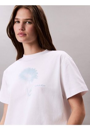 Camiseta Blanca Boxy Con Gráfico Floral Calvin Klein