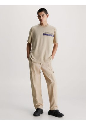 Camiseta Con Logo Relaxed Hombre Beige Calvin Klein