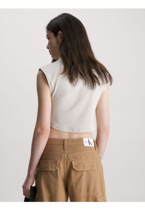 Camiseta De Tirantes Cropped De Punto De Canalé Mujer Beige Calvin Klein