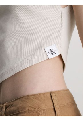 Camiseta De Tirantes Cropped De Punto De Canalé Mujer Beige Calvin Klein