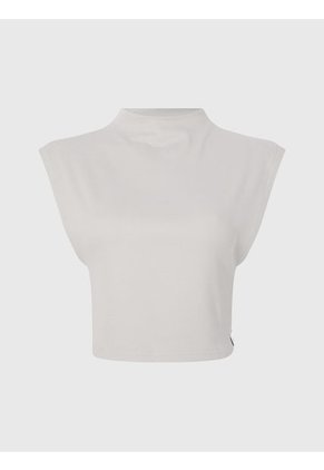 Camiseta De Tirantes Cropped De Punto De Canalé Mujer Beige Calvin Klein