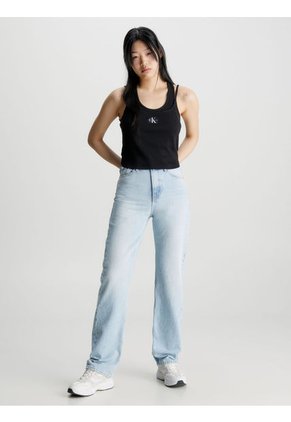 Camiseta De Tirantes Acanalada De Dos Capas Mujer Negro Calvin Klein