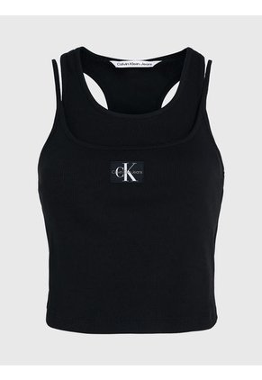 Camiseta De Tirantes Acanalada De Dos Capas Mujer Negro Calvin Klein
