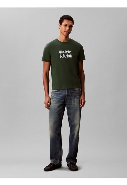 Camiseta Verde Con Estampado Gráfico De Logo En Estilo Bold Calvin Klein