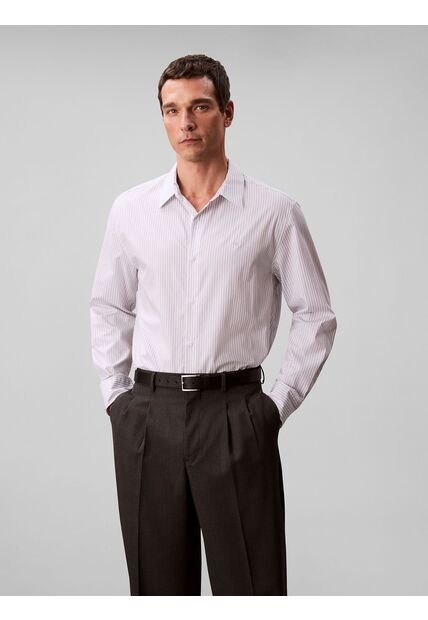 Camisa Blanca Relaxed De Manga Larga En Tejido Dobby A Rayas Calvin Klein