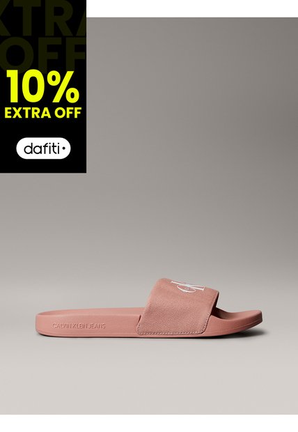 Sandalias Rosa Slide Con Monograma Calvin Klein
