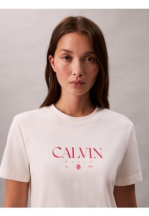 Camiseta Blanca De Corte Clásico Con Gráfico Calvin Klein