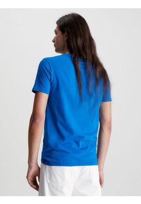 Camiseta Slim De Algodón Orgánico Con Logo Hombre Azul Calvin Klein