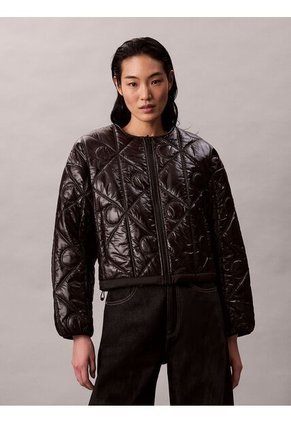 Chaqueta Negra Acolchada Con Patrón De Logo Calvin Klein
