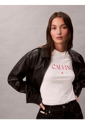 Camiseta Blanca De Corte Clásico Con Gráfico Calvin Klein