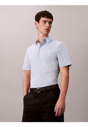 Camisa Azul Slim De Algodón Elástico Calvin Klein