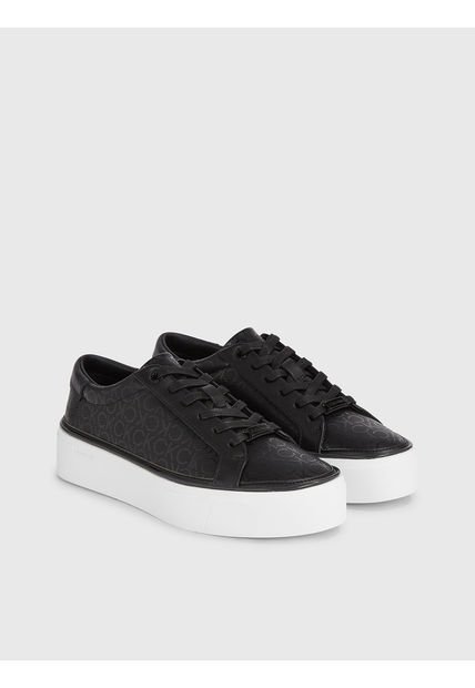 Tenis Negro De Plataforma Con Monograma Calvin Klein