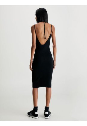 Vestido Anudado Al Cuello De Algodón Orgánico Mujer Negro Calvin Klein