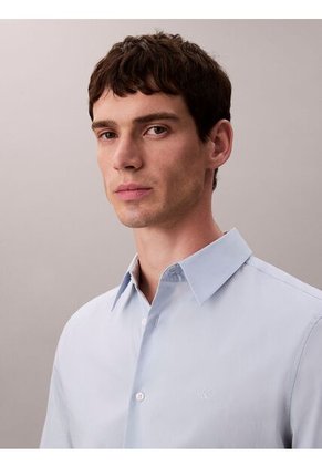 Camisa Azul Slim De Algodón Elástico Calvin Klein