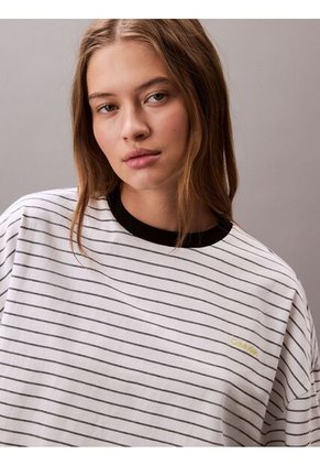 Camiseta Blanca Boxy A Rayas Cropped Calvin Klein