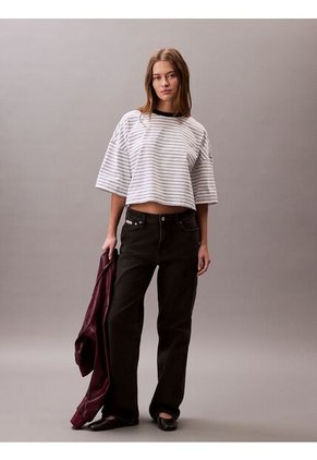 Camiseta Blanca Boxy A Rayas Cropped Calvin Klein