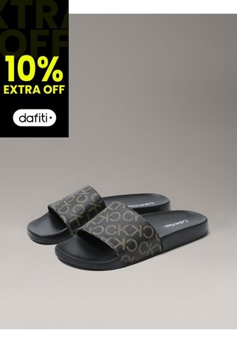 Sandalias Café Con Estampado De Monograma Calvin Klein Calvin Klein