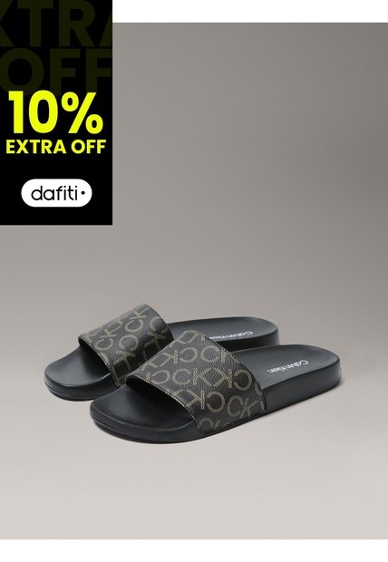 Sandalias Café Con Estampado De Monograma Calvin Klein