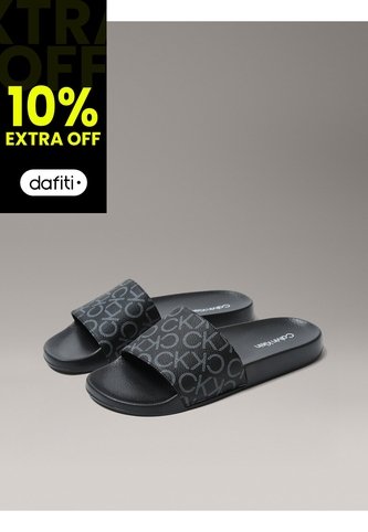 Sandalias Negras Con Estampado De Monograma Calvin Klein Calvin Klein