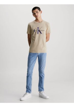 Camiseta Slim Con Monograma Hombre Beige Calvin Klein