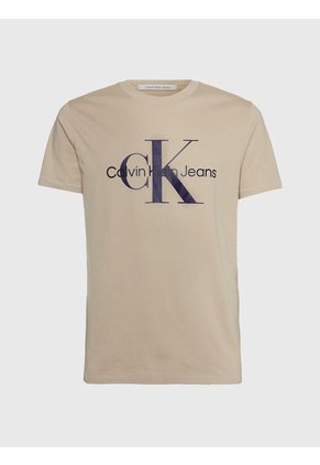 Camiseta Slim Con Monograma Hombre Beige Calvin Klein