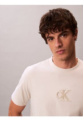 Camiseta Beige De Manga Corta Con Monograma Estampado Calvin Klein