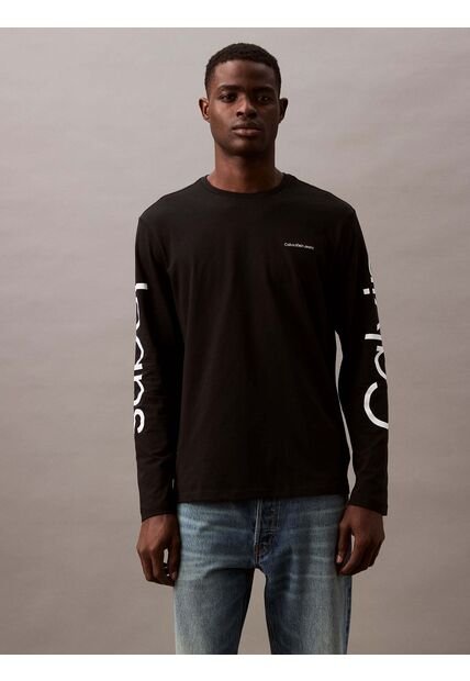 Camiseta Negra De Manga Larga Con Logo Viajero Calvin Klein