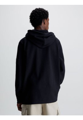 Buzo Gofrada Con Gorro De Algodón Insignia Hombre Negro Calvin Klein