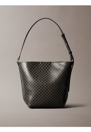 Bolso Negro Mediano Con Estampado De Emblema Y Bolsillo Interior Calvin Klein