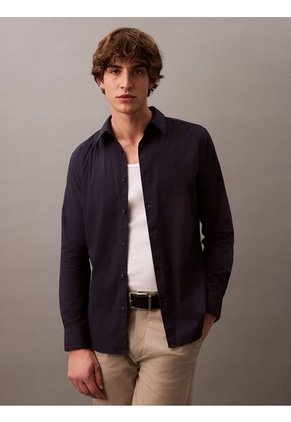 Camisa Azul Slim Fit Elástica De Manga Larga Calvin Klein