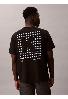Camiseta Negra De Manga Corta Con Estampado Gráfico A Rayas Calvin Klein