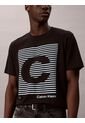 Camiseta Negra De Manga Corta Con Estampado Gráfico A Rayas Calvin Klein de Calvin Klein
