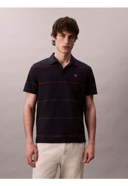 Polo Azul Sencillo Con Raya Texturizada Calvin Klein