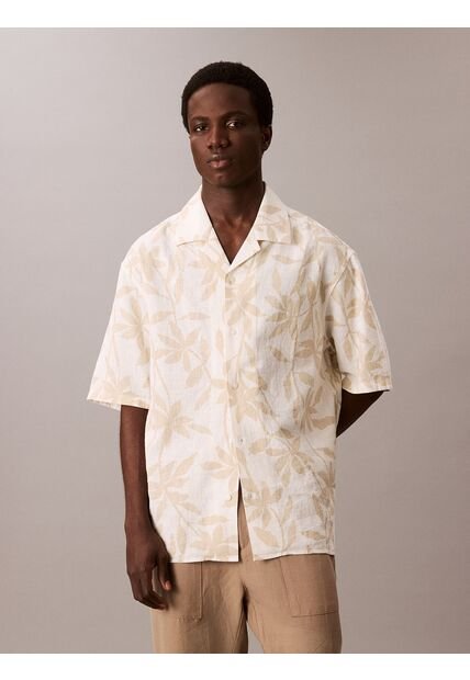 Camisa Beige Relaxed Con Monograma Calvin Klein