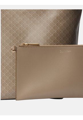 Bolso Beige Mediano Con Estampado De Emblema Y Bolsillo Interior Calvin Klein