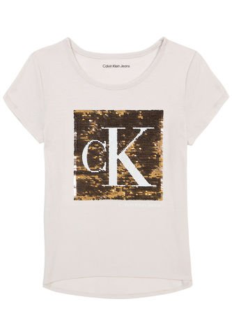 Camiseta Marrón Con Logotipo De Lentejuelas Para Niña Calvin Klein Calvin Klein