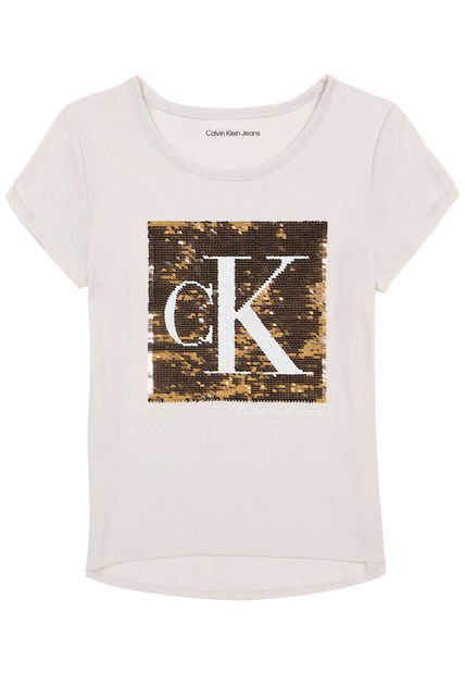 Camiseta Marrón Con Logotipo De Lentejuelas Para Niña Calvin Klein
