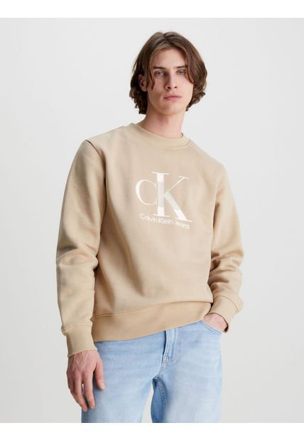 Sudadera Con Monograma Hombre Beige Calvin Klein