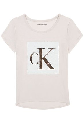 Camiseta Marrón Con Logotipo De Lentejuelas Para Niña Calvin Klein