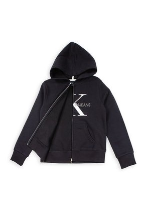 Buzo Negro Con Capota Y Monograma Calvin Klein