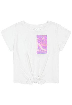 Camiseta Blanca Con Lentejuelas Y Detalle De Lazo Para Niña Calvin Klein