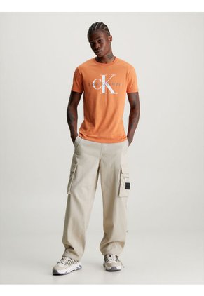 Camiseta Slim Con Monograma Hombre Naranja Calvin Klein