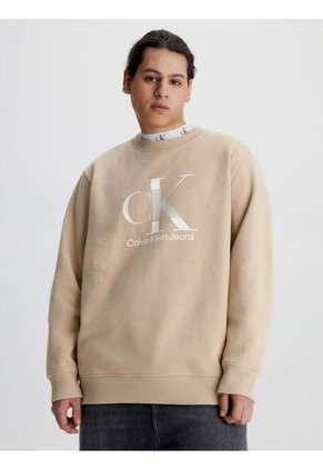 Sudadera Con Monograma Hombre Beige Calvin Klein