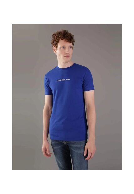 Camiseta Azul Con Logo Institutional Bicolor Calvin Klein