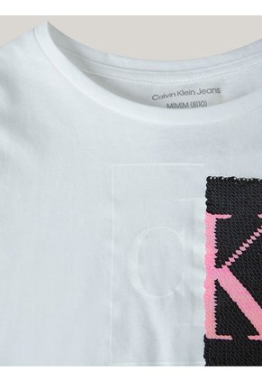 Camiseta Blanca Con Lentejuelas Y Detalle De Lazo Para Niña Calvin Klein
