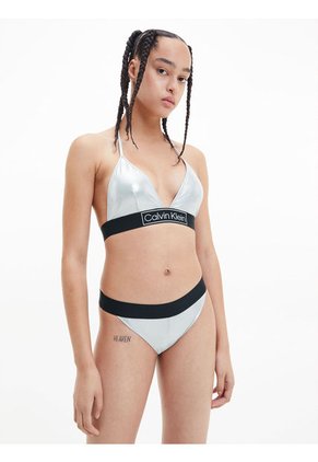 Top Vestido De Baño Gris Satinado En Estilo Triángulo Calvin Klein