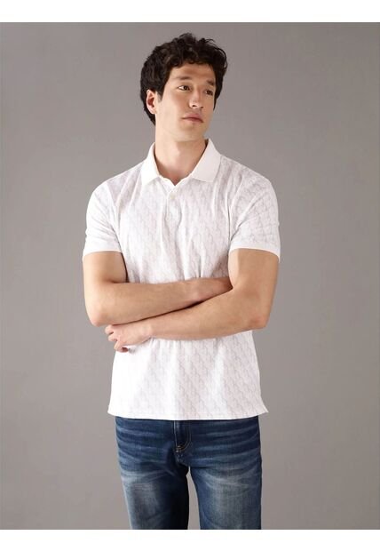 Polo Blanco Manga Corta Con Estampado En Toda La Pieza Calvin Klein